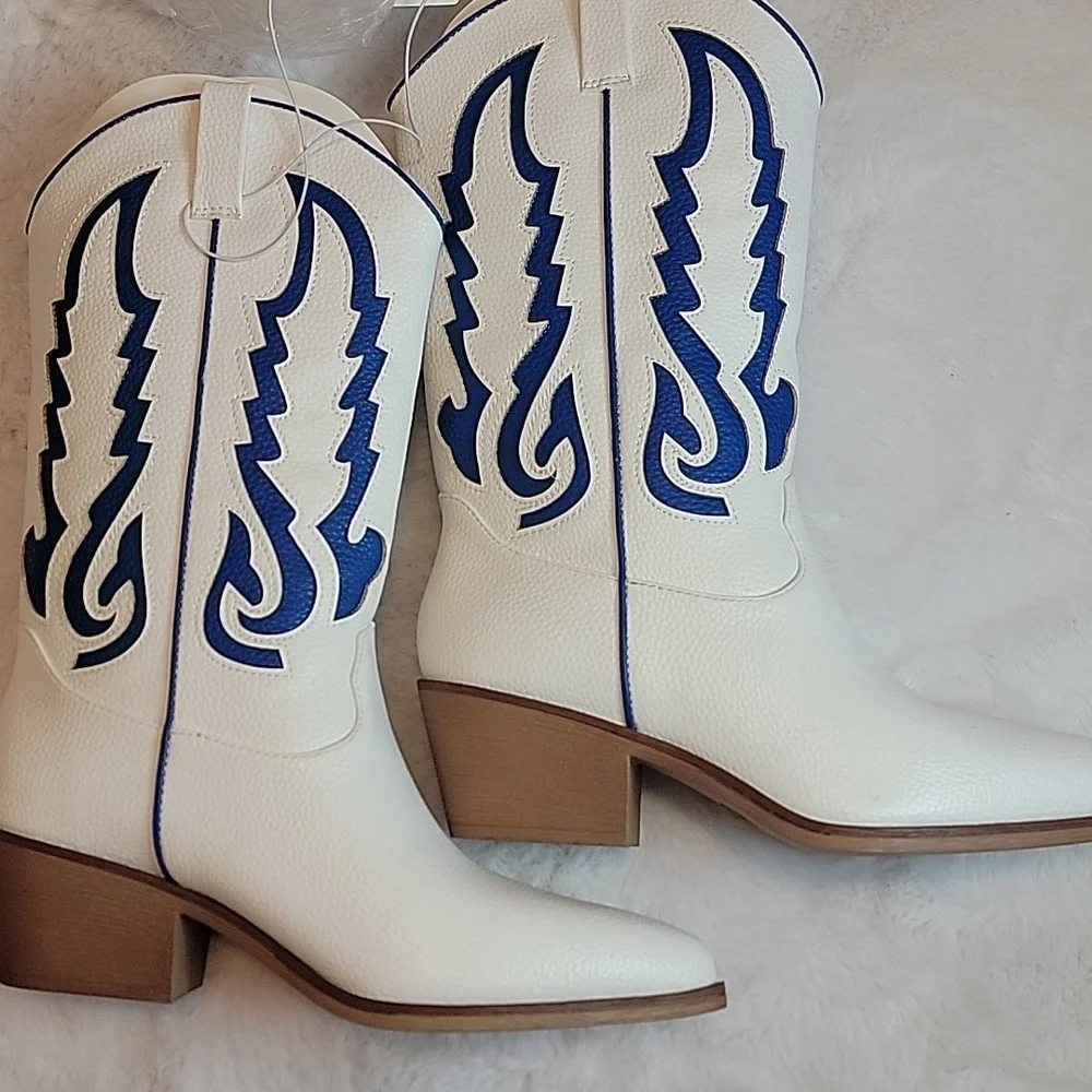 NWT Altar'd State Vanessa Gameday Boots In Cobalt Blue. Size 7. - Picture 2 of 6